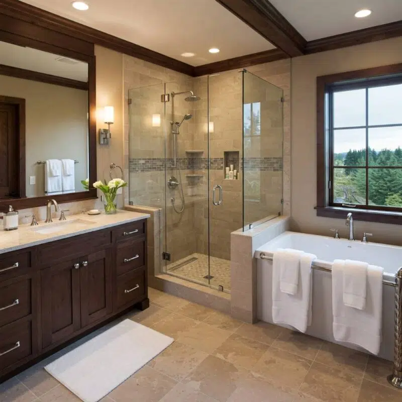 A luxuriously remodeled bathroom in a King County home