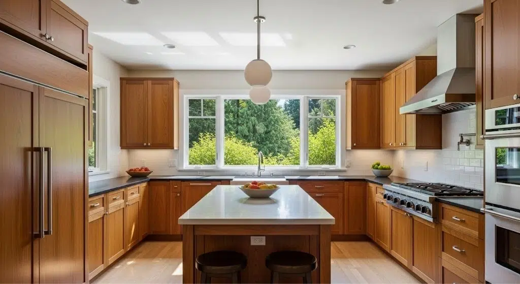 Kitchen Remodeling in Issaquah, WA 1 Completed kitchen remodeling project in Issaquah with custom cabinetry and island