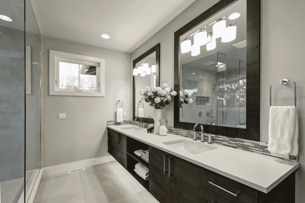 Kirkland Bathroom Remodeling | CHC Remodel 5 Matte black faucet and quartz vanity in a Kirkland bathroom remodel