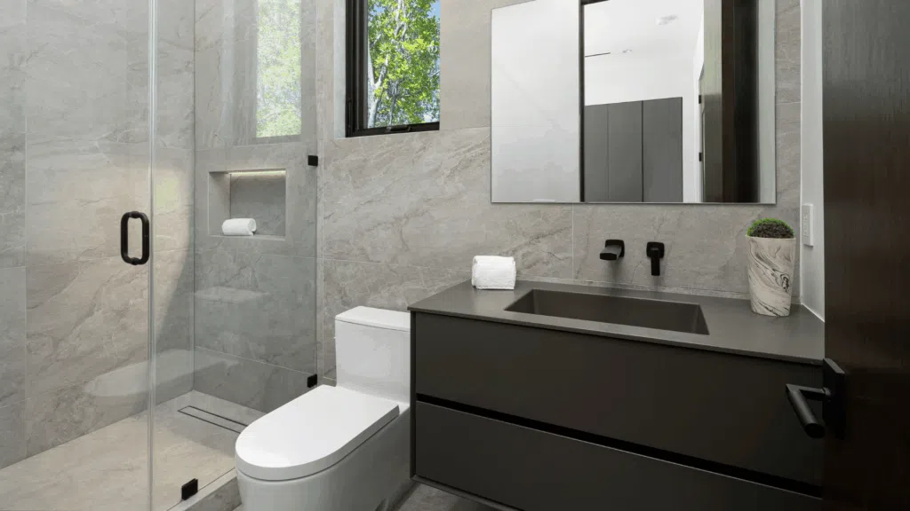 Luxury bathroom remodel with a walk-in shower and custom vanity on Mercer Island by CHC Remodeling