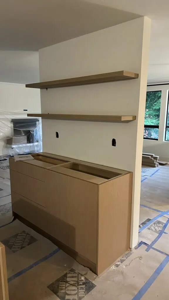 Custom kitchen cabinetry installation in progress