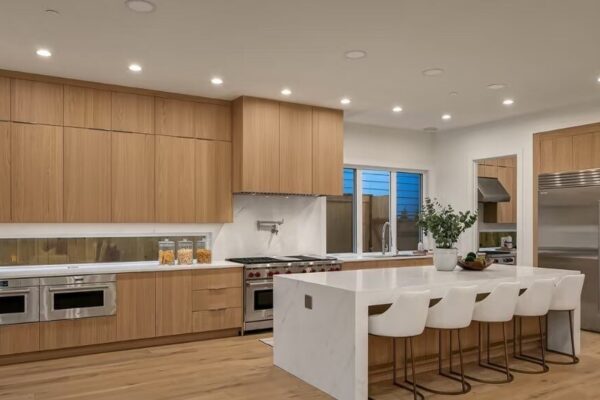 Modern Wood Kitchen Remodel Modern wood kitchen remodel with large white island
